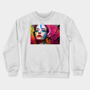 Painted Insanity Dripping Madness 8 - Abstract Surreal Expressionism Digital Art - Bright Colorful Portrait Painting - Dripping Wet Paint & Liquid Colors Crewneck Sweatshirt